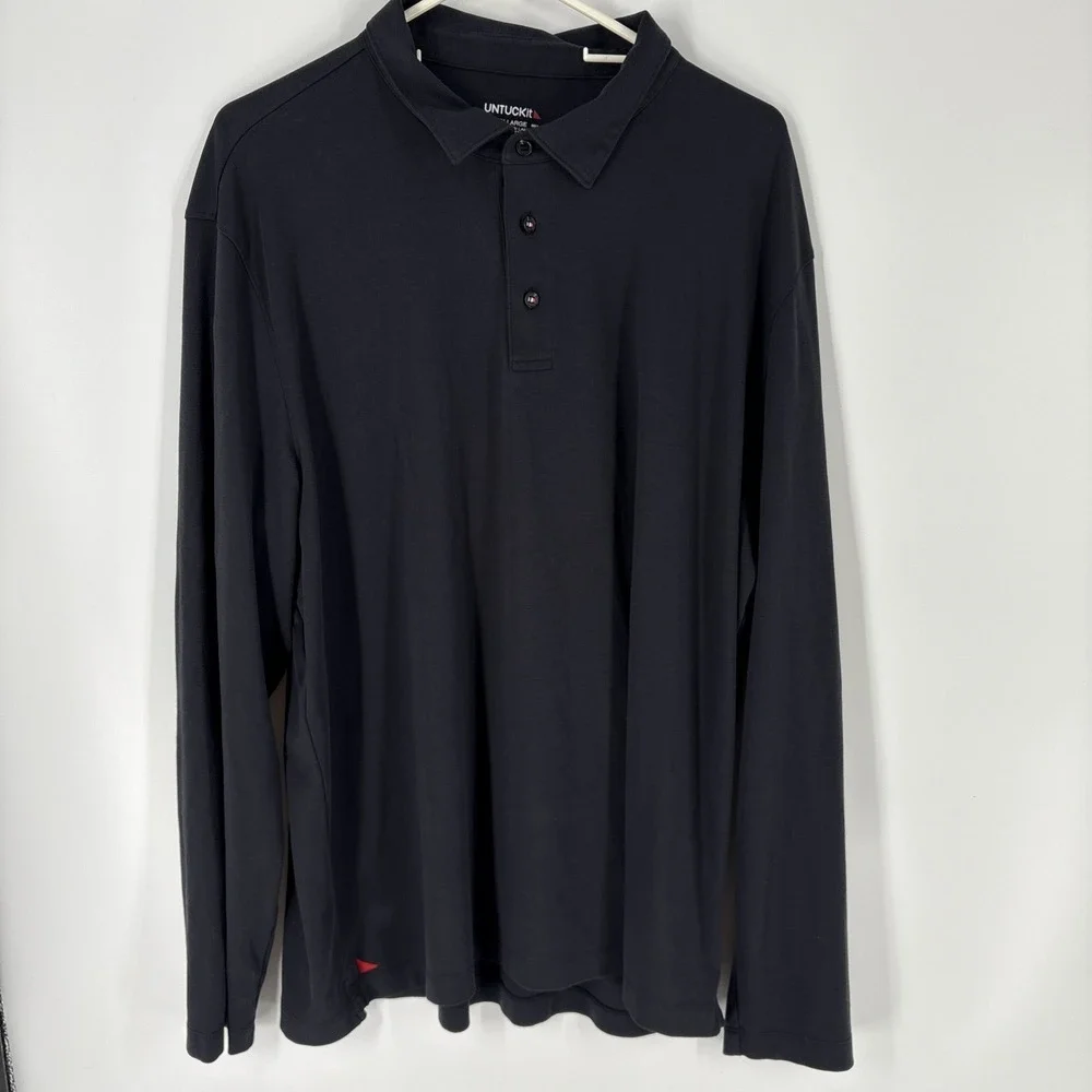 UNTUCKit Men's Polo Shirt 2XL Black‎ 100% Cotton Long Sleeve Casual Collared